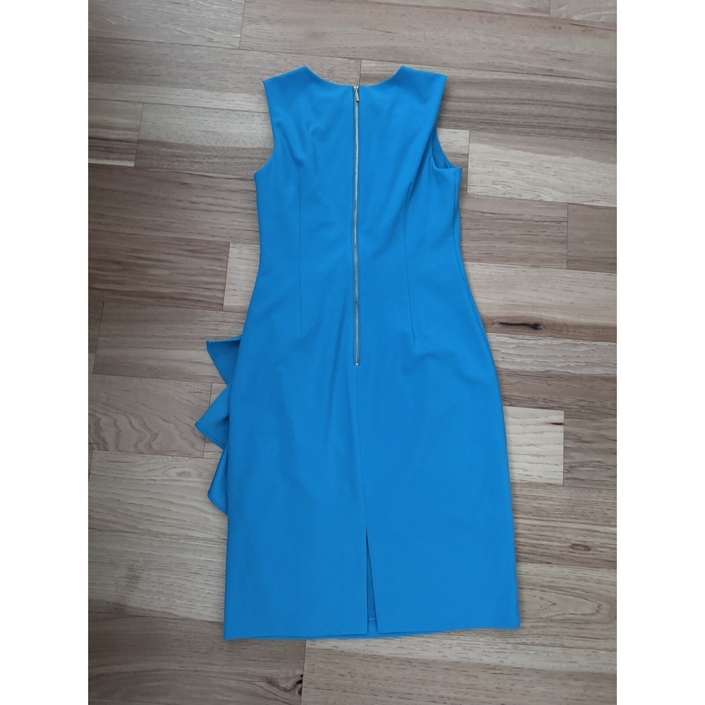 T Tahari Teal Blue Sheath Dress Ruffle Detail Business Casual Women's Size 8 - Picture 9 of 11